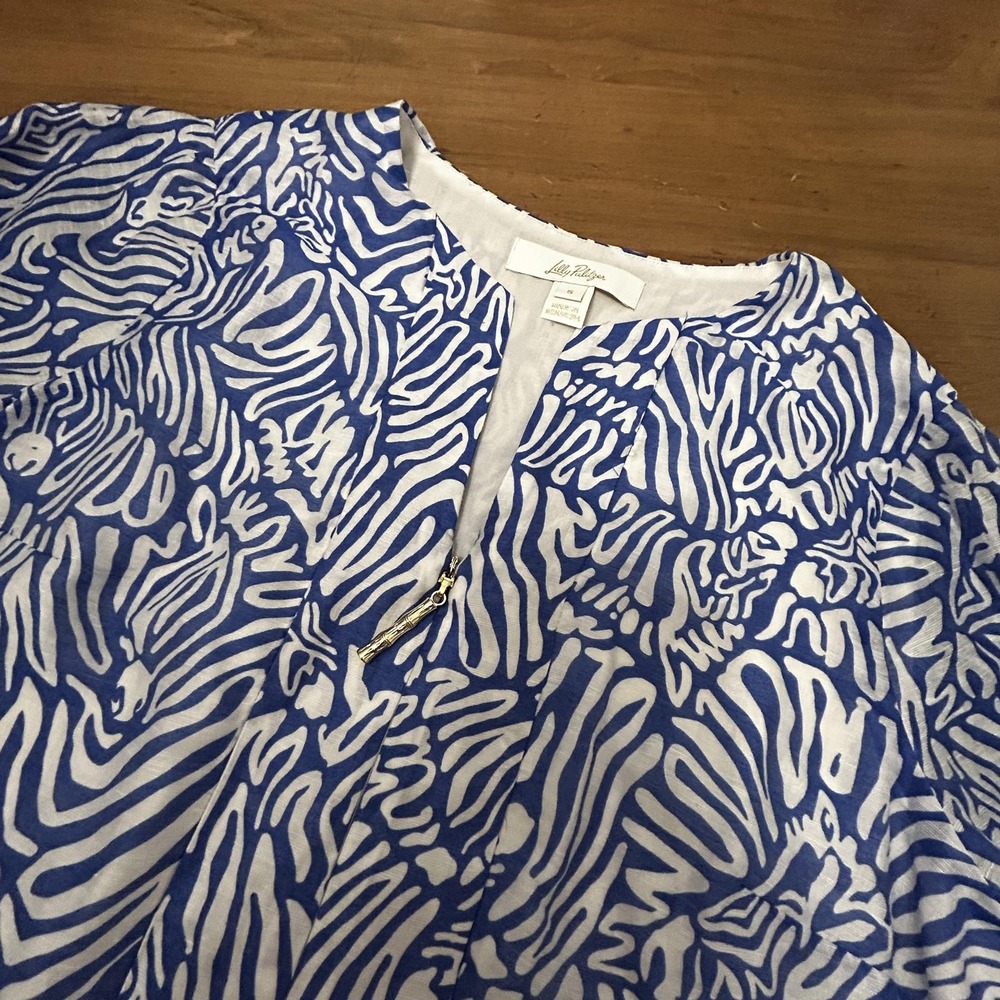 Lilly Pulitzer Tunic Top Womens 6 Long Puffy Sleeve Bamboo Zip Pullover Blouse